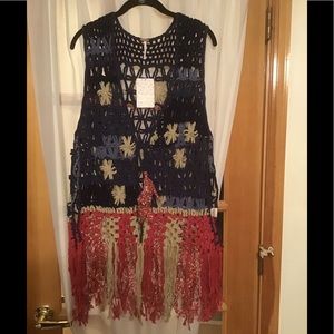 NWT Free People American Flag Crochet Vest M/L